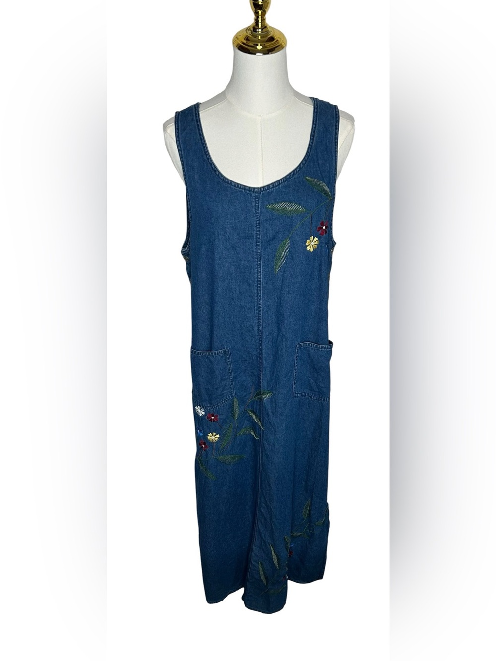 Vintage 90s Basic Editions Denim Floral Embroidered Jumper Teachercore Prairie